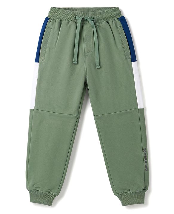 Pine Kids Knit Full Length Cut N Sew Text Printed Lounge Pant - Olive Green