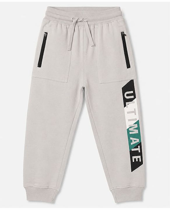 Pine Kids Knit Full Length Text Printed Lounge Pant - Grey