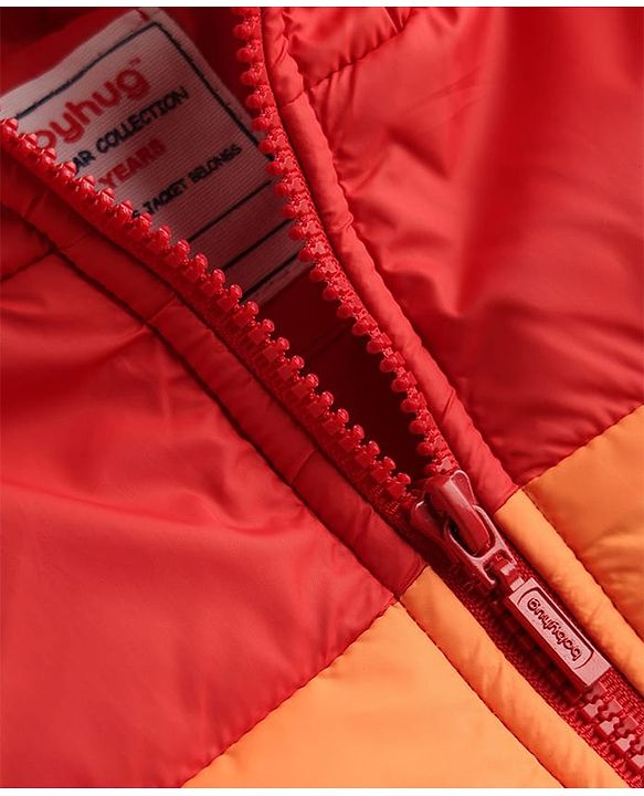Babyhug Woven Full Sleeves Colour Block Stripes Padded Jacket with Hood - Multicolour