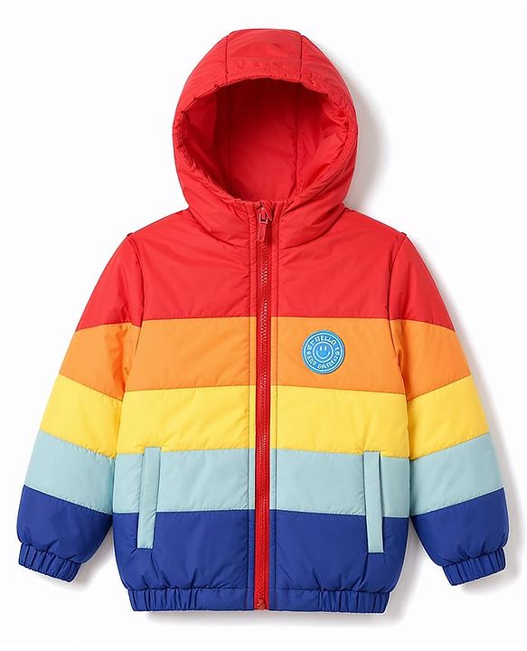 Babyhug Woven Full Sleeves Colour Block Stripes Padded Jacket with Hood - Multicolour