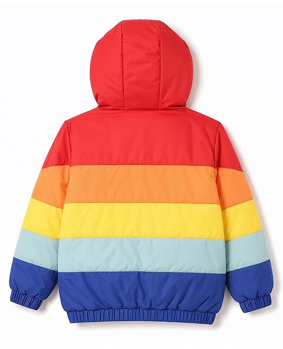 Babyhug Woven Full Sleeves Colour Block Stripes Padded Jacket with Hood - Multicolour