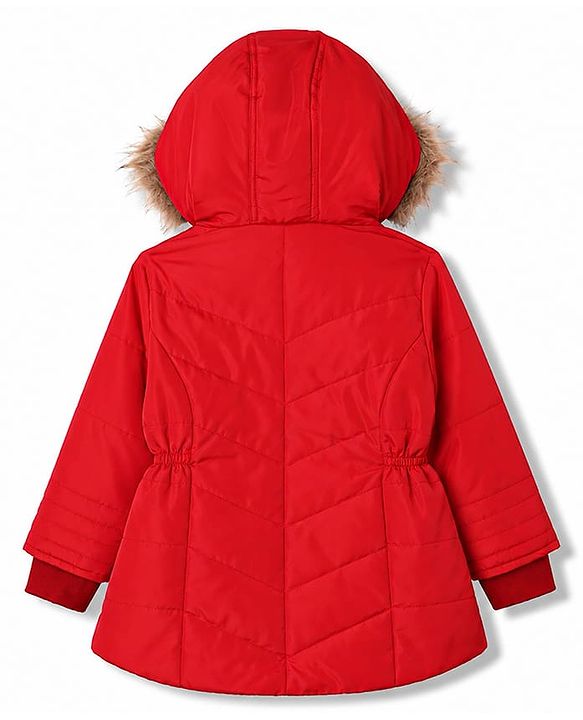 Babyhug Woven Full Sleeves Solid Colour Padded Jacket with Hood - Red