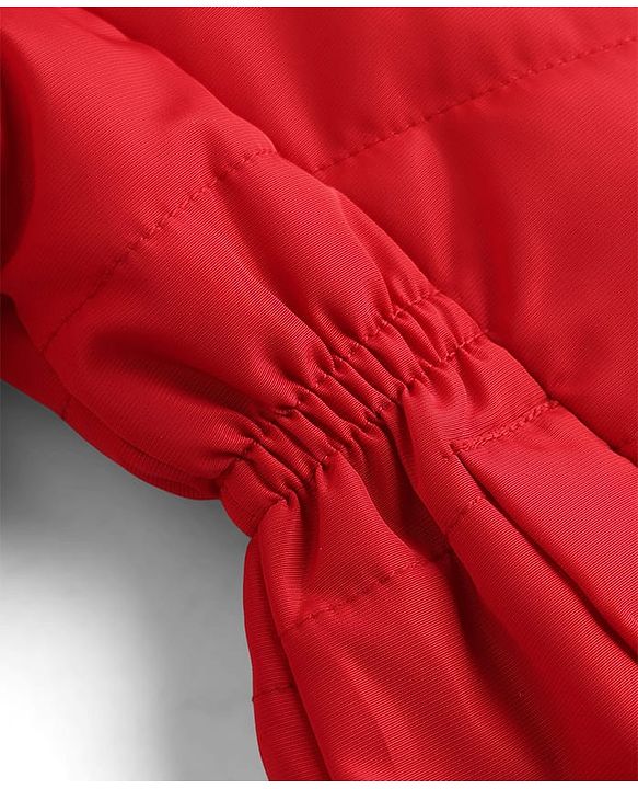 Babyhug Woven Full Sleeves Solid Colour Padded Jacket with Hood - Red