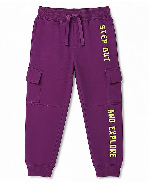 Pine Kids Knit Full Length Text Printed Lounge Pant with Pockets - Purple