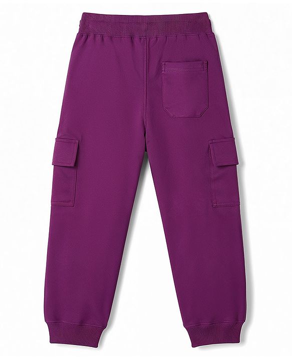 Pine Kids Knit Full Length Text Printed Lounge Pant with Pockets - Purple