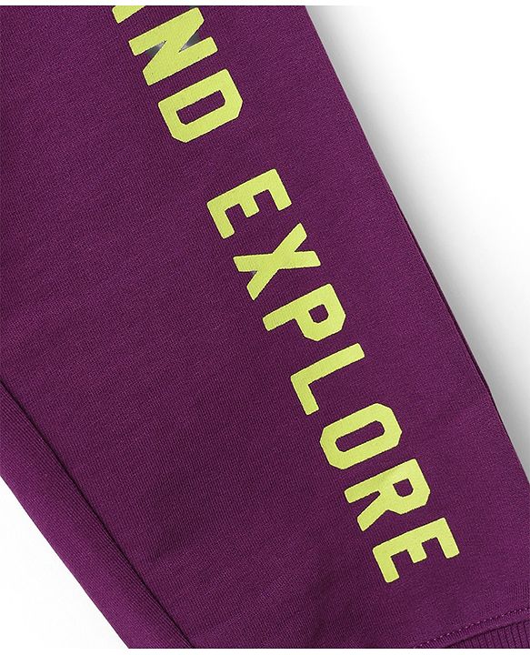 Pine Kids Knit Full Length Text Printed Lounge Pant with Pockets - Purple