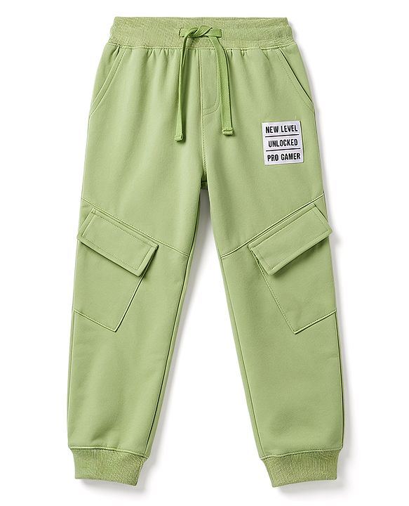 Pine Kids Knit Full Length Cut N Sew Lounge Pant With Patch & Pockets - Olive Green