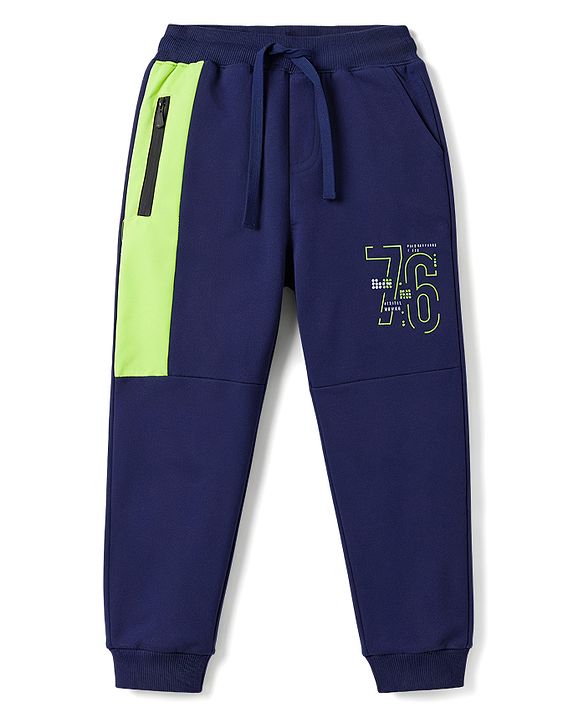 Pine Kids Knit Full Length Cut N Sew Text Printed Lounge Pant - Navy Blue