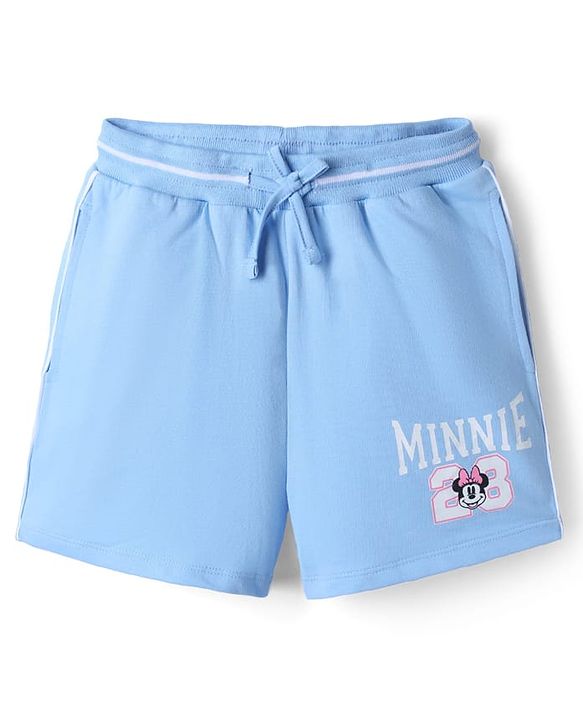 Pine Kids Disney Terry Knit Half Sleeves T-Shirt & Shorts Set With Minnie Mouse Graphic - Light Blue