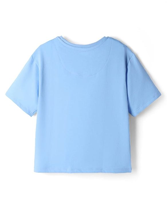 Pine Kids Disney Terry Knit Half Sleeves T-Shirt & Shorts Set With Minnie Mouse Graphic - Light Blue