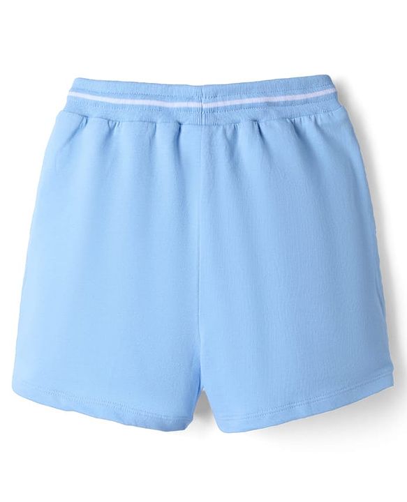 Pine Kids Disney Terry Knit Half Sleeves T-Shirt & Shorts Set With Minnie Mouse Graphic - Light Blue