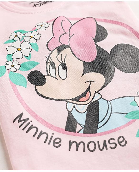 Babyhug Disney Single Jersey Knit Full Sleeves T-Shirt & Pyjama Nightsuit with Minnie Mouse Graphics - Pink