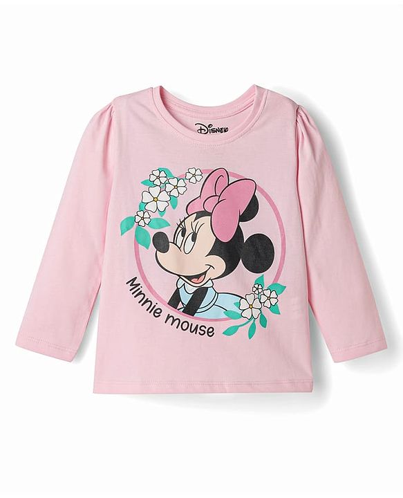 Babyhug Disney Single Jersey Knit Full Sleeves T-Shirt & Pyjama Nightsuit with Minnie Mouse Graphics - Pink