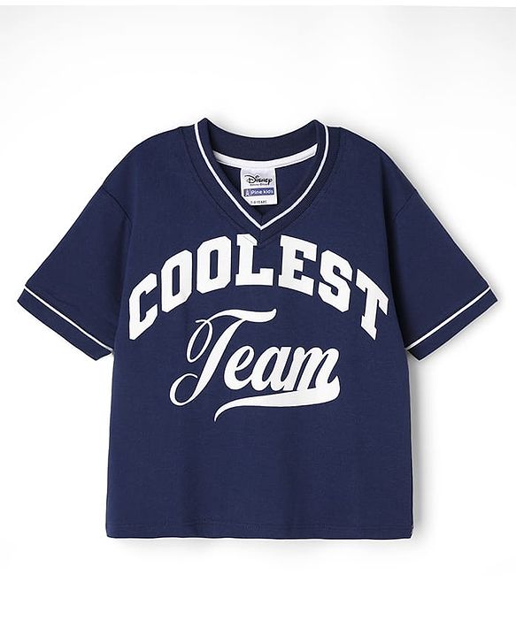Pine Kids Disney Terry Knit Half Sleeves T-Shirt & Shorts Set with Front & Back Minnie Mouse Graphic - Navy Blue