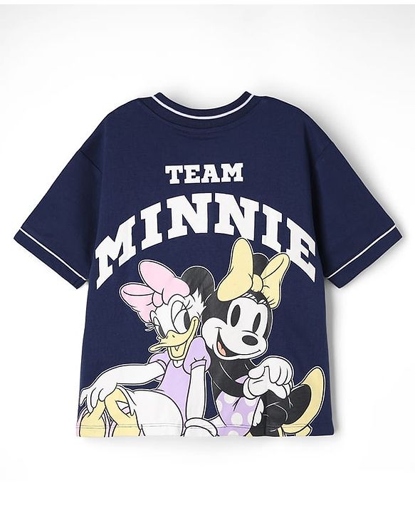 Pine Kids Disney Terry Knit Half Sleeves T-Shirt & Shorts Set with Front & Back Minnie Mouse Graphic - Navy Blue