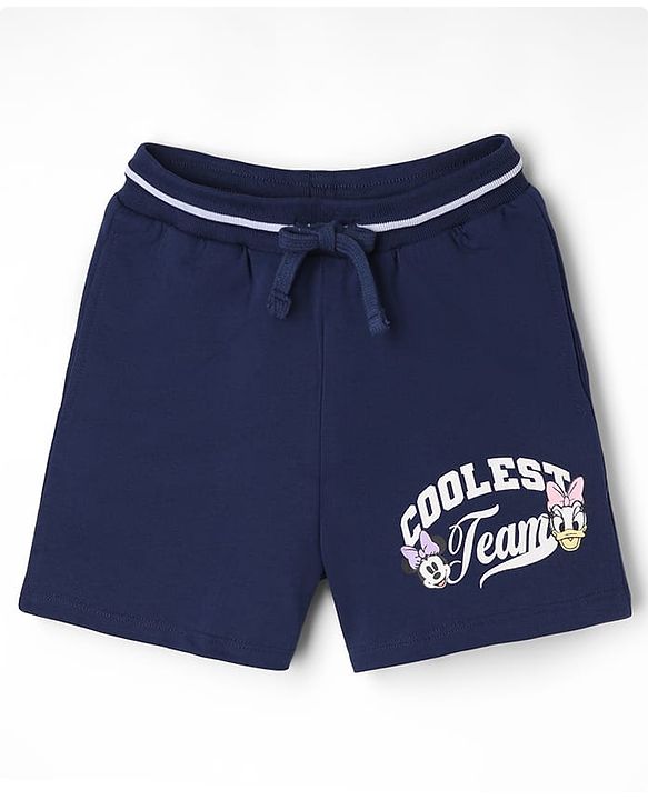 Pine Kids Disney Terry Knit Half Sleeves T-Shirt & Shorts Set with Front & Back Minnie Mouse Graphic - Navy Blue