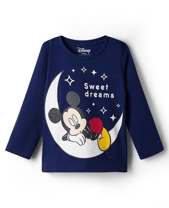 Babyhug Disney 100% Cotton Knit Full Sleeves T-Shirt & Pyjama Night Suit With Micky Mouse Graphics - Navy Blue