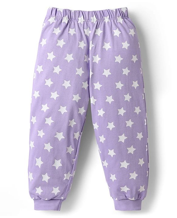 Babyhug Disney Single Jersey Knit Full Sleeves T-Shirt & Pyjama Night Suit With Mickey Mouse Graphics - Lavender
