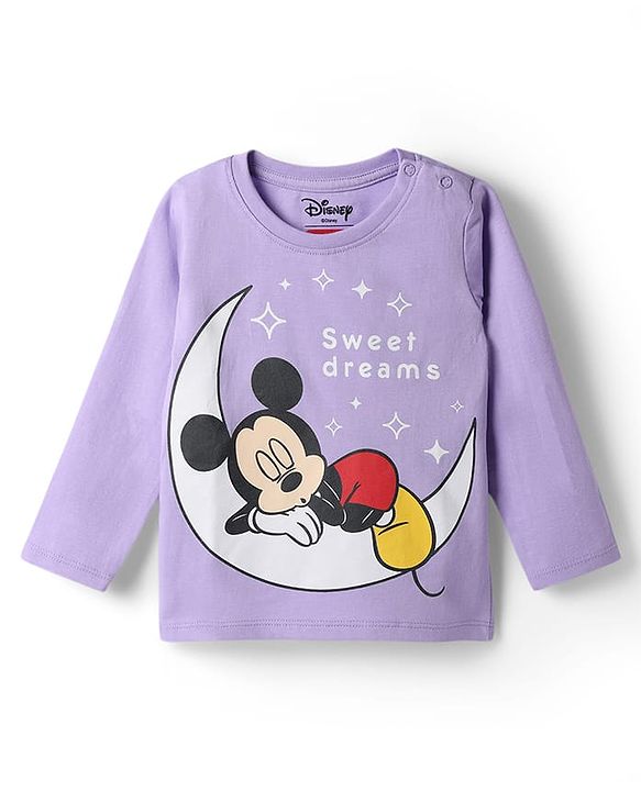 Babyhug Disney Single Jersey Knit Full Sleeves T-Shirt & Pyjama Night Suit With Mickey Mouse Graphics - Lavender