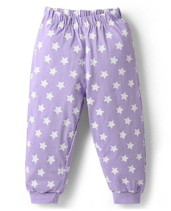 Babyhug Disney Single Jersey Knit Full Sleeves T-Shirt & Pyjama Night Suit With Mickey Mouse Graphics - Lavender