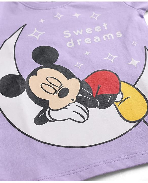 Babyhug Disney Single Jersey Knit Full Sleeves T-Shirt & Pyjama Night Suit With Mickey Mouse Graphics - Lavender