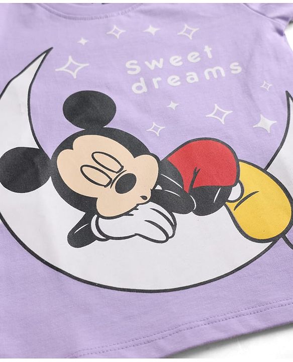 Babyhug Disney Single Jersey Knit Full Sleeves T-Shirt & Pyjama Night Suit With Mickey Mouse Graphics - Lavender