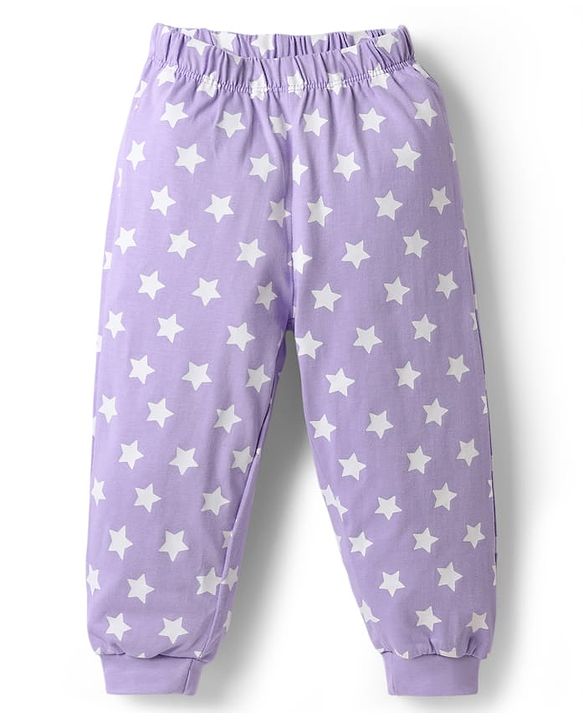 Babyhug Disney Single Jersey Knit Full Sleeves T-Shirt & Pyjama Night Suit With Mickey Mouse Graphics - Lavender