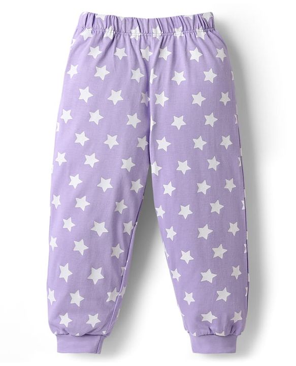 Babyhug Disney Single Jersey Knit Full Sleeves T-Shirt & Pyjama Night Suit With Mickey Mouse Graphics - Lavender