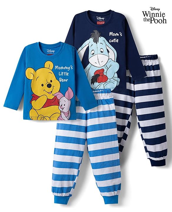 Babyhug Disney Single Jersey Knit Full Sleeves T-Shirt & Pajama Night Suit Winnie & Friends Graphics Pack of 2 - Navy