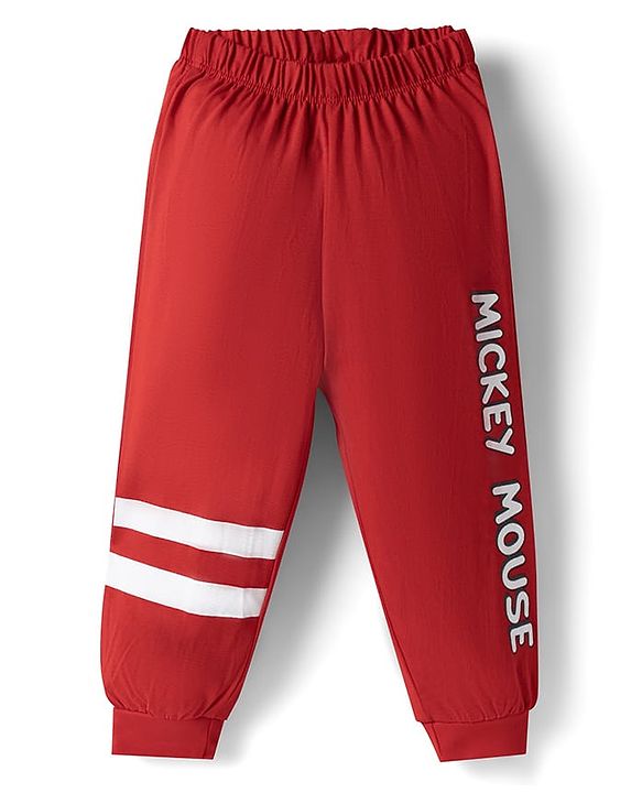 Babyhug Disney 100% Cotton Knit Full Sleeves T-Shirt & Pyjama Night Suit With Mickey Mouse Graphic - Red