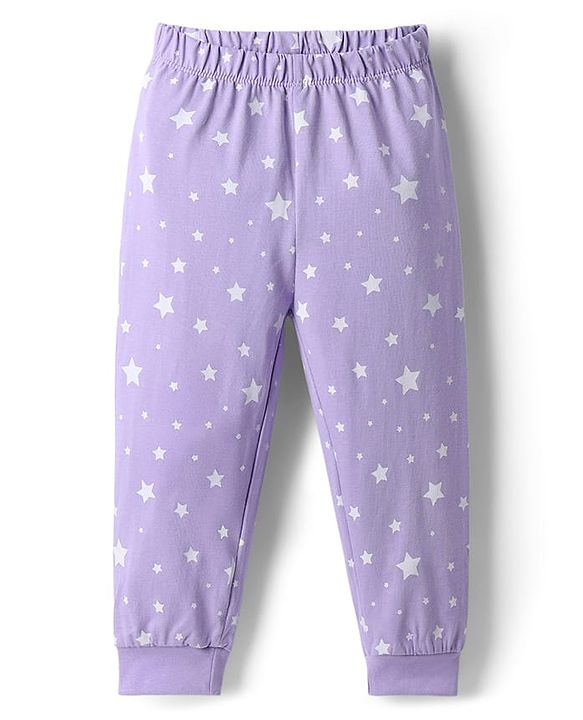 Babyhug Disney 100% Cotton Knit Full Sleeves T-Shirt & Pyjama Night Suit With Minnie & Mickey Mouse Graphic - Lavender