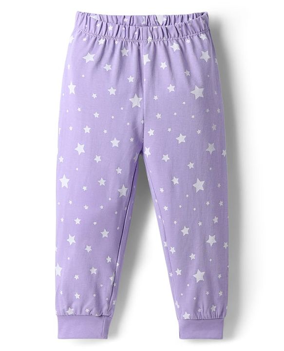 Babyhug Disney 100% Cotton Knit Full Sleeves T-Shirt & Pyjama Night Suit With Minnie & Mickey Mouse Graphic - Lavender