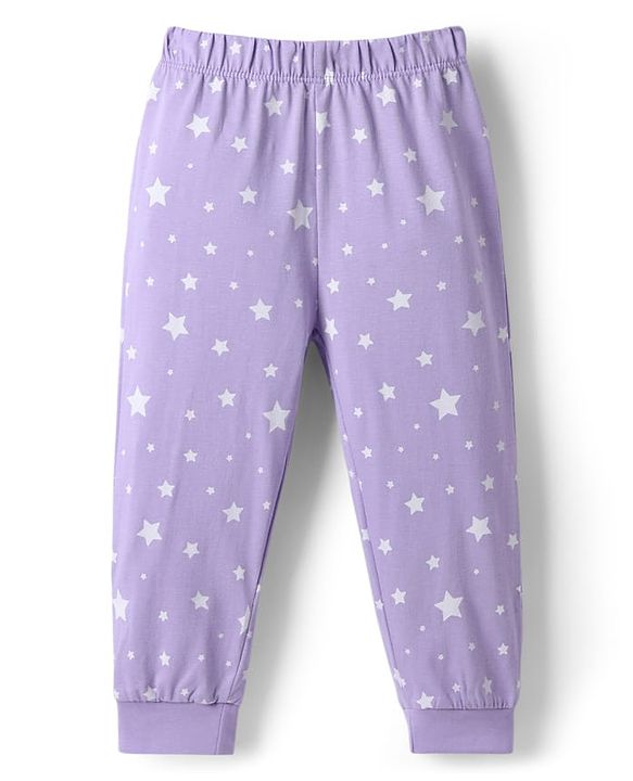Babyhug Disney 100% Cotton Knit Full Sleeves T-Shirt & Pyjama Night Suit With Minnie & Mickey Mouse Graphic - Lavender
