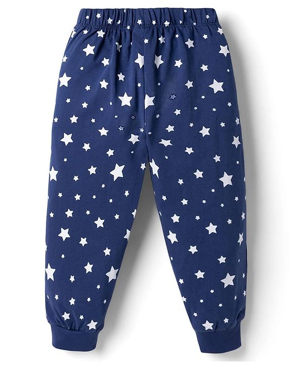 Babyhug Disney Single Jersey Knit Full Sleeves T-Shirt & Pyjama Night Suit with Minnie Mouse Graphics - Navy Blue