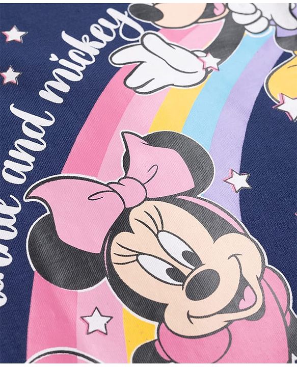 Babyhug Disney Single Jersey Knit Full Sleeves T-Shirt & Pyjama Night Suit with Minnie Mouse Graphics - Navy Blue