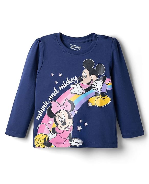 Babyhug Disney Single Jersey Knit Full Sleeves T-Shirt & Pyjama Night Suit with Minnie Mouse Graphics - Navy Blue