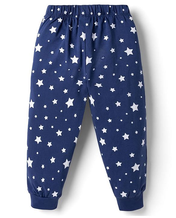 Babyhug Disney Single Jersey Knit Full Sleeves T-Shirt & Pyjama Night Suit with Minnie Mouse Graphics - Navy Blue