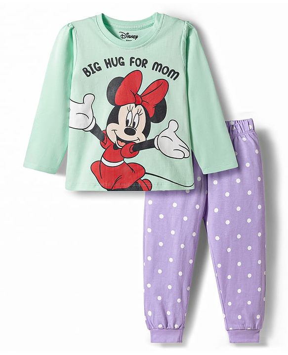 Babyhug Disney 100% Cotton Knit Full Sleeves T-Shirt & Pyjama Night Suit With Minnie Mouse Graphics - Multicolor