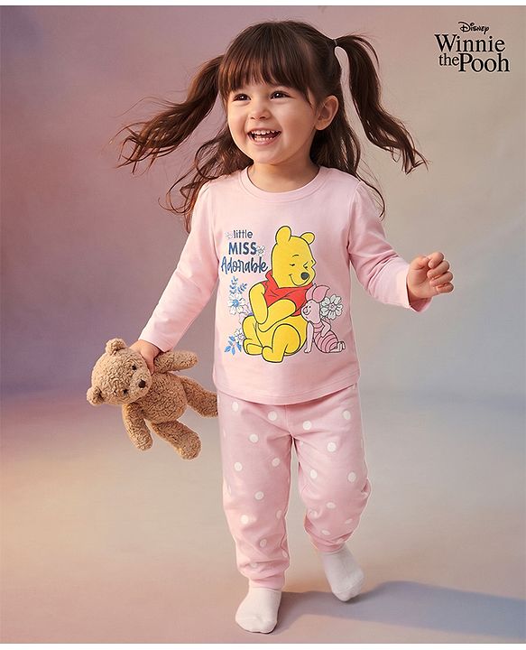 Babyhug Disney Single Jersey Knit Full Sleeves  Winnie the Pooh Graphics T-Shirt & Pyjama Night Suit - Pink