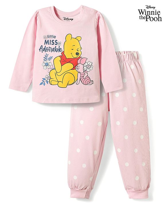 Babyhug Disney Single Jersey Knit Full Sleeves  Winnie the Pooh Graphics T-Shirt & Pyjama Night Suit - Pink