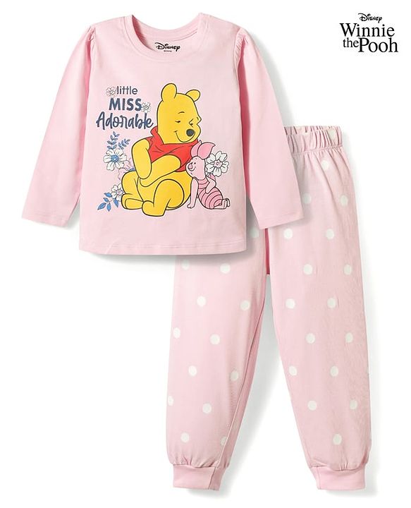 Babyhug Disney Single Jersey Knit Full Sleeves  Winnie the Pooh Graphics T-Shirt & Pyjama Night Suit - Pink