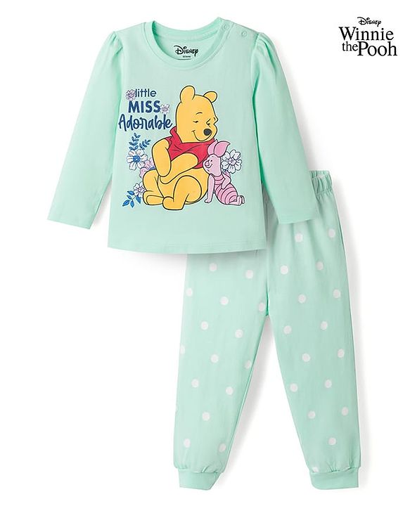 Babyhug Disney 100% Cotton Knit Full Sleeves T-Shirt & Pyjama Night Suit - Light Blue