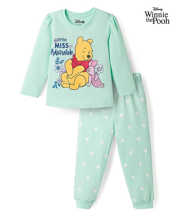 Babyhug Disney 100% Cotton Knit Full Sleeves T-Shirt & Pyjama Night Suit - Light Blue