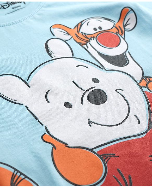 Babyhug Disney 100% Cotton Knit Full Sleeves T-Shirt & Pyjama Night Suit With Winnie The Pooh Graphics - Light Blue