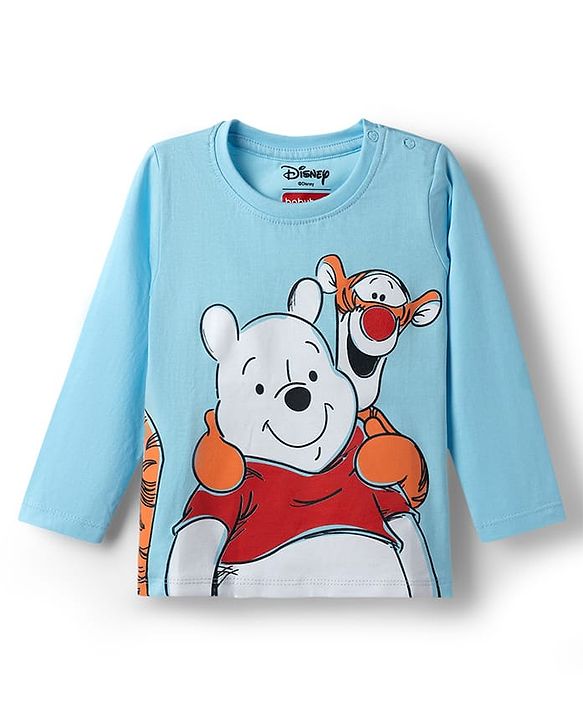 Babyhug Disney 100% Cotton Knit Full Sleeves T-Shirt & Pyjama Night Suit With Winnie The Pooh Graphics - Light Blue