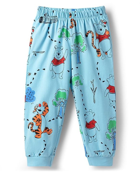 Babyhug Disney 100% Cotton Knit Full Sleeves T-Shirt & Pyjama Night Suit With Winnie The Pooh Graphics - Light Blue