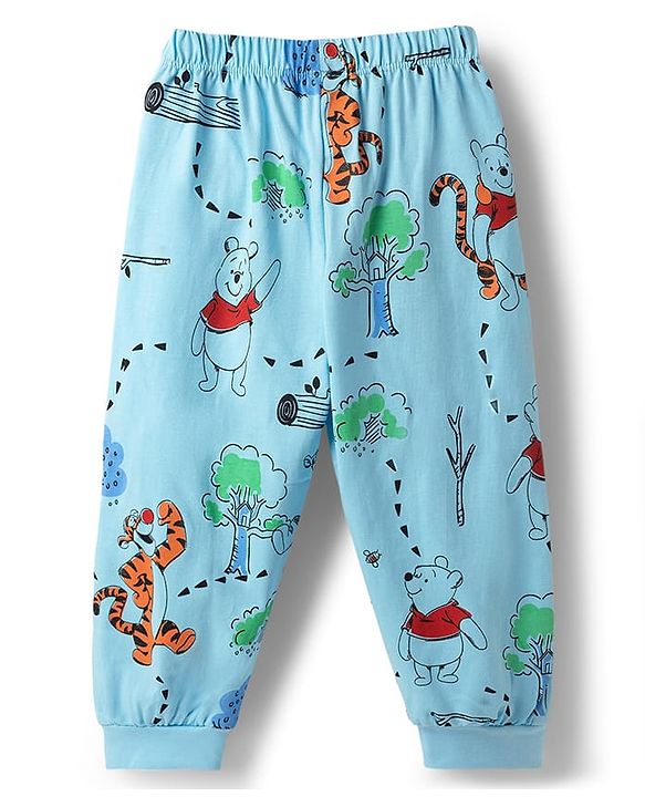 Babyhug Disney 100% Cotton Knit Full Sleeves T-Shirt & Pyjama Night Suit With Winnie The Pooh Graphics - Light Blue