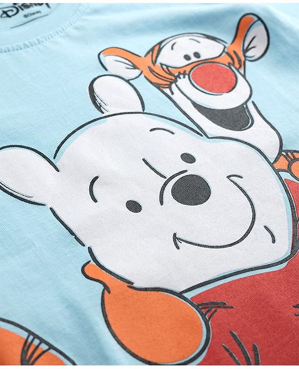 Babyhug Disney 100% Cotton Knit Full Sleeves T-Shirt & Pyjama Night Suit With Winnie The Pooh Graphics - Light Blue
