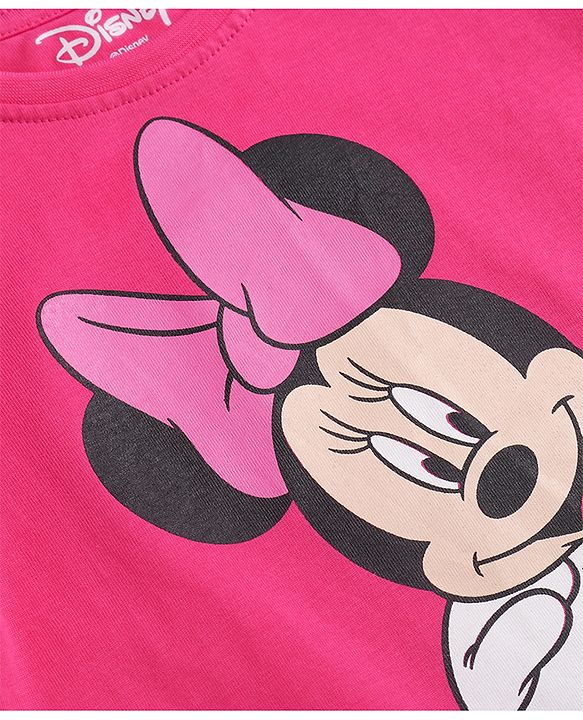 Babyhug Disney 100% Cotton Knit Full Sleeves T-Shirt & Pyjama Night Suit With Minnie Mouse Graphic - Pink