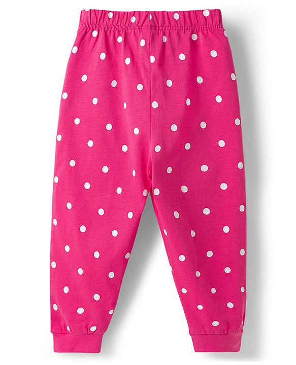 Babyhug Disney 100% Cotton Knit Full Sleeves T-Shirt & Pyjama Night Suit With Minnie Mouse Graphic - Pink